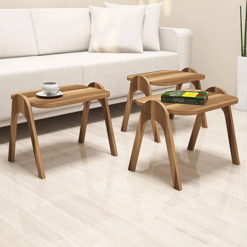 Cerrione, Tavolino da Salotto set 3 Pezzi, 49x36x42h cm Marrone Noce