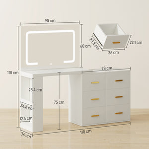 Consolle Trucco con Specchio 118x78x135 cm con Specchio e Luci LED Regolabili in MDF Bianco