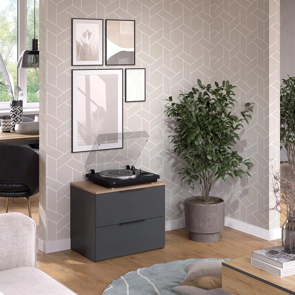 Credenza Wido, Antracite, 60 x 50 cm con 2 cassetti, per riporre abiti e oggetti di uso quotidiano