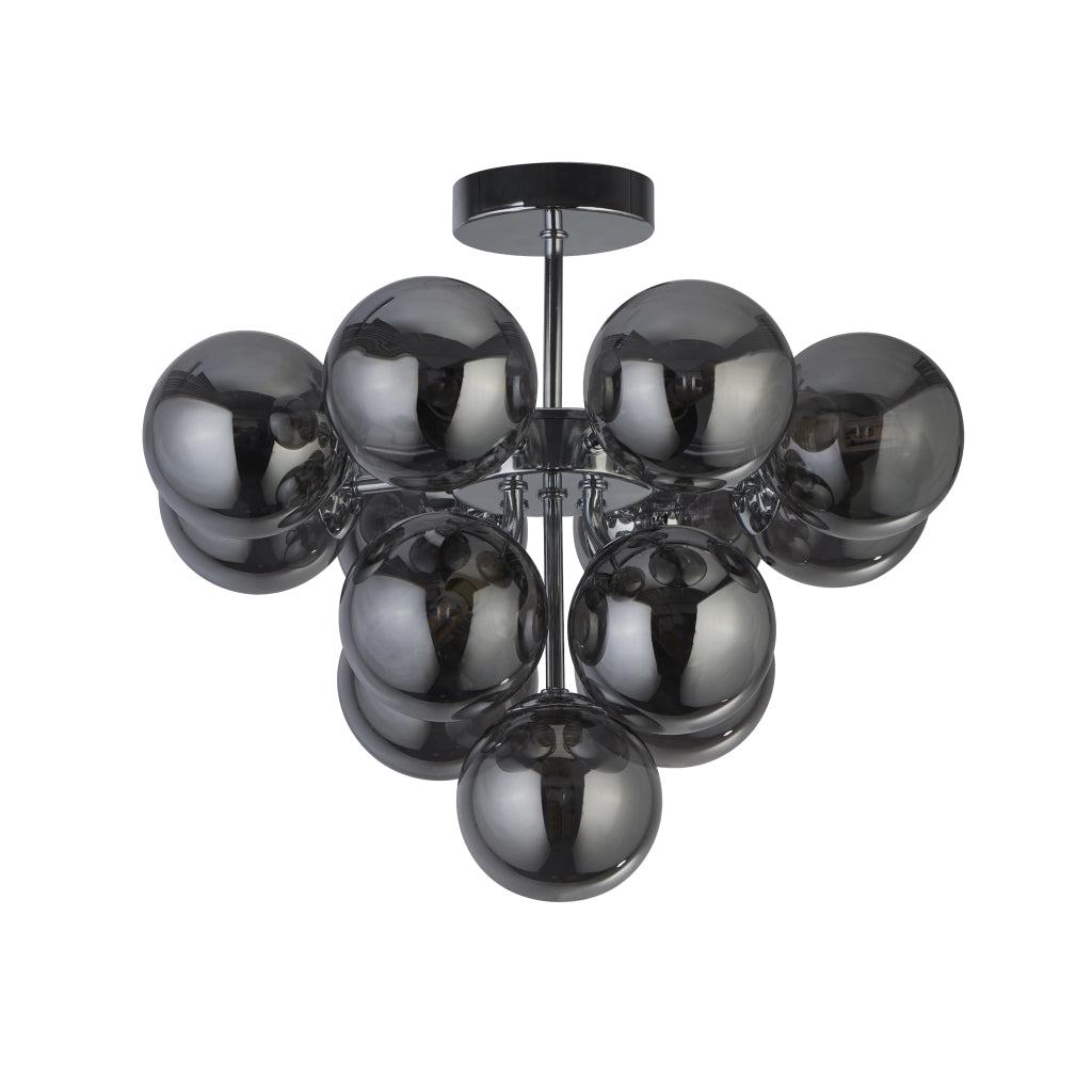 Lampadario Contemporaneo Bacca Acciaio Cromo Vetro Fumè 13 Luci G9