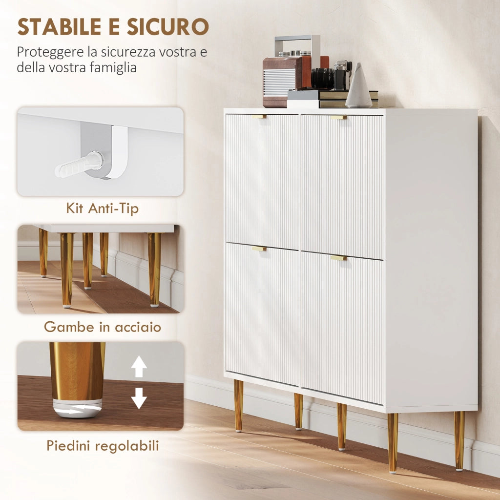 Scarpiera Slim Salvaspazio ¨C Xylo ¨C 4 Cassetti Ribalta, 20 Paia, Bianco, 105x24x91.5 cm