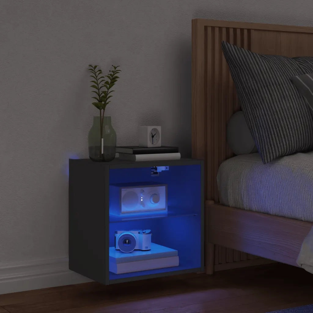 Comodino con Luci LED a Parete-Tavolino da notte Nero 136801