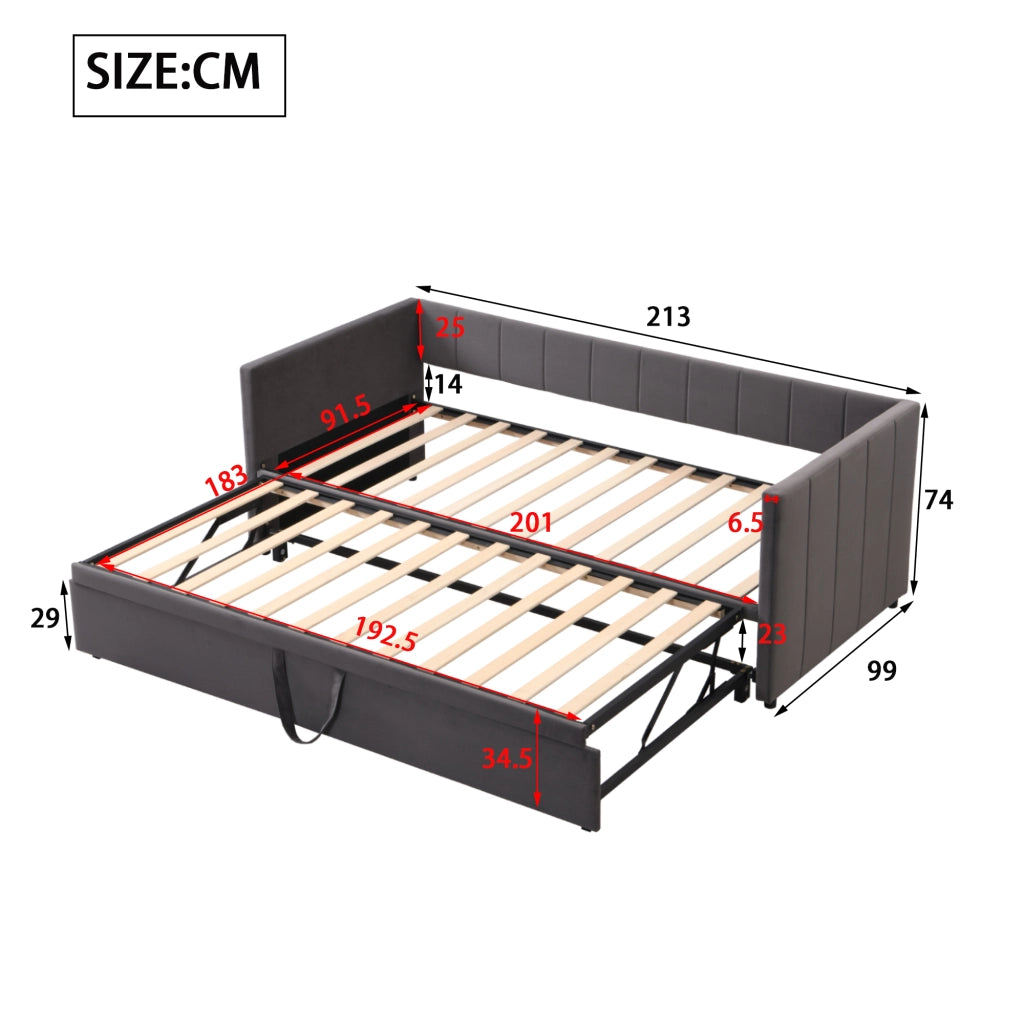 Letto sofa estraibile in velluto grigio 180x200 cm