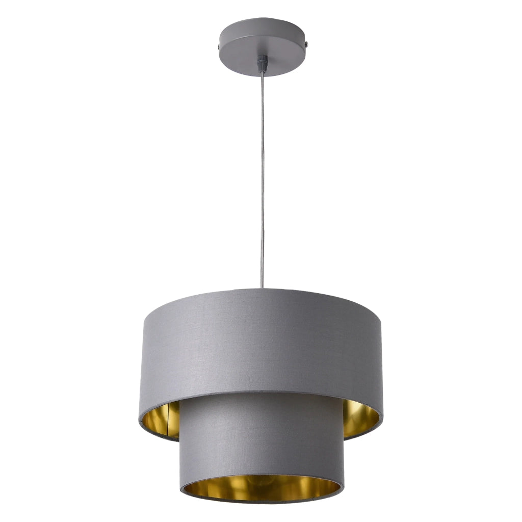 Lampada a sospensione moderna sospensione in metallo e tessuto diametro 30 cm grigio oro 03_0005260