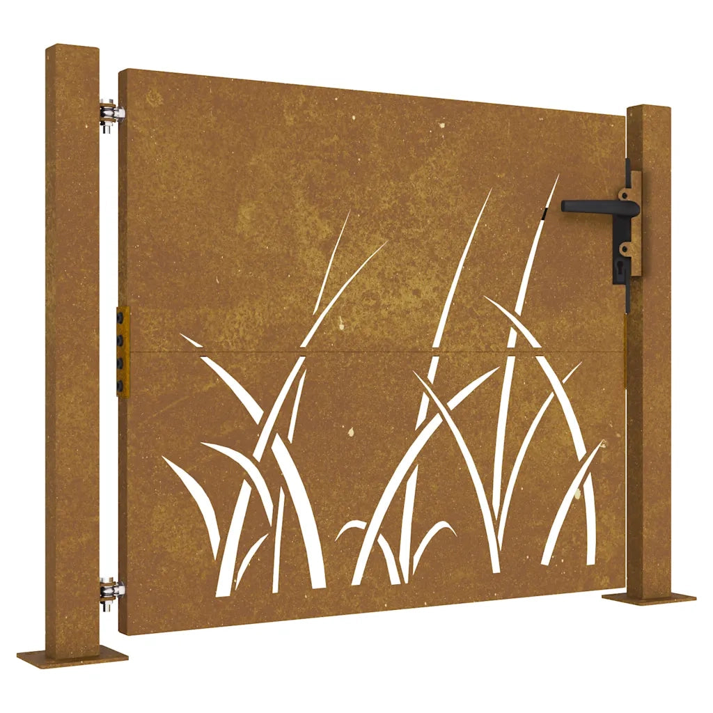 Cancello da giardino 100x75 cm in acciaio Corten con design erba 153226