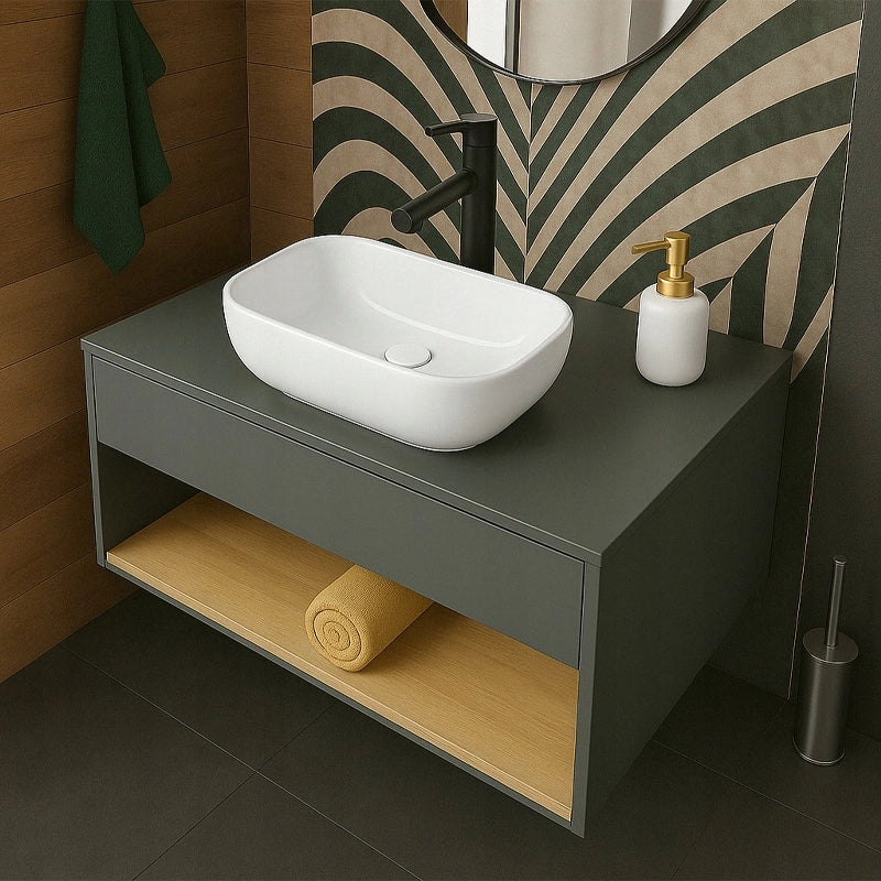 Lavabo da appoggio in ceramica bianco ovale lucido 37 x 25,5 cm