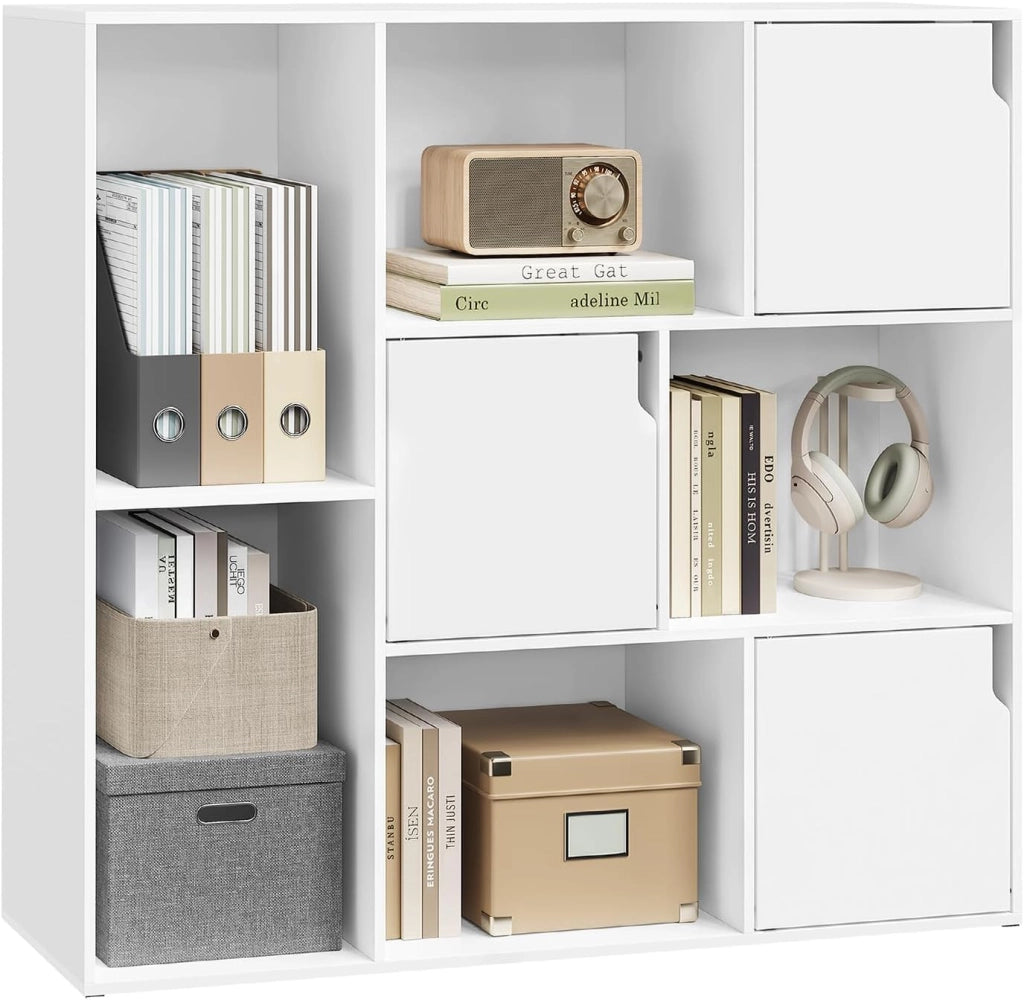 8 Cubo di Stoccaggio, Libreria a 3 Piani con 3 Ante, Scaffale in Piedi Libreria in Legno, Soggiorno Credenza Espositore Cubo Scaffale, per Camera da Letto, Corridoio, Ufficio, Bianco, SK056ws