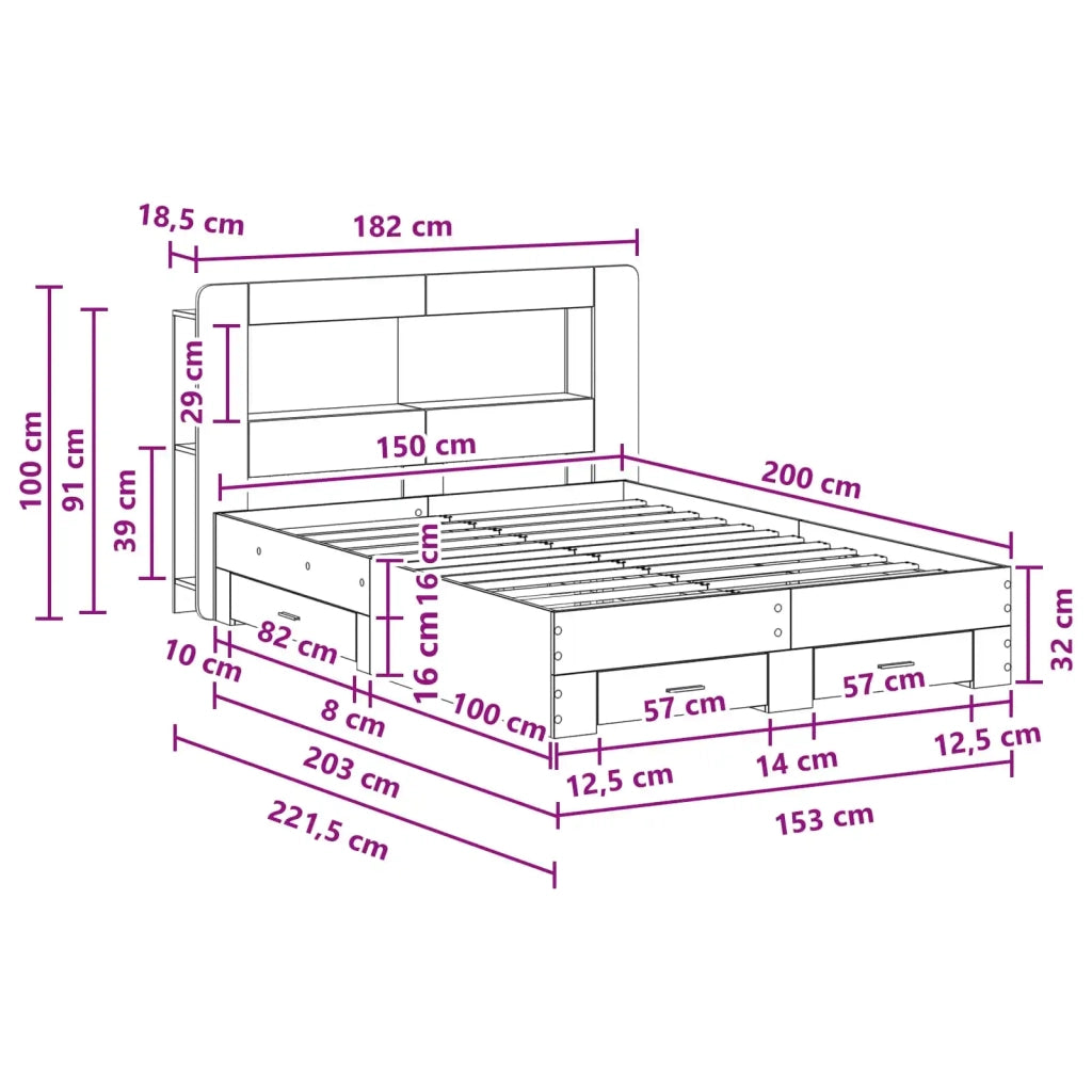 Telaio del letto con storage Rovere Sonoma 150 x 200 cm 3433882
