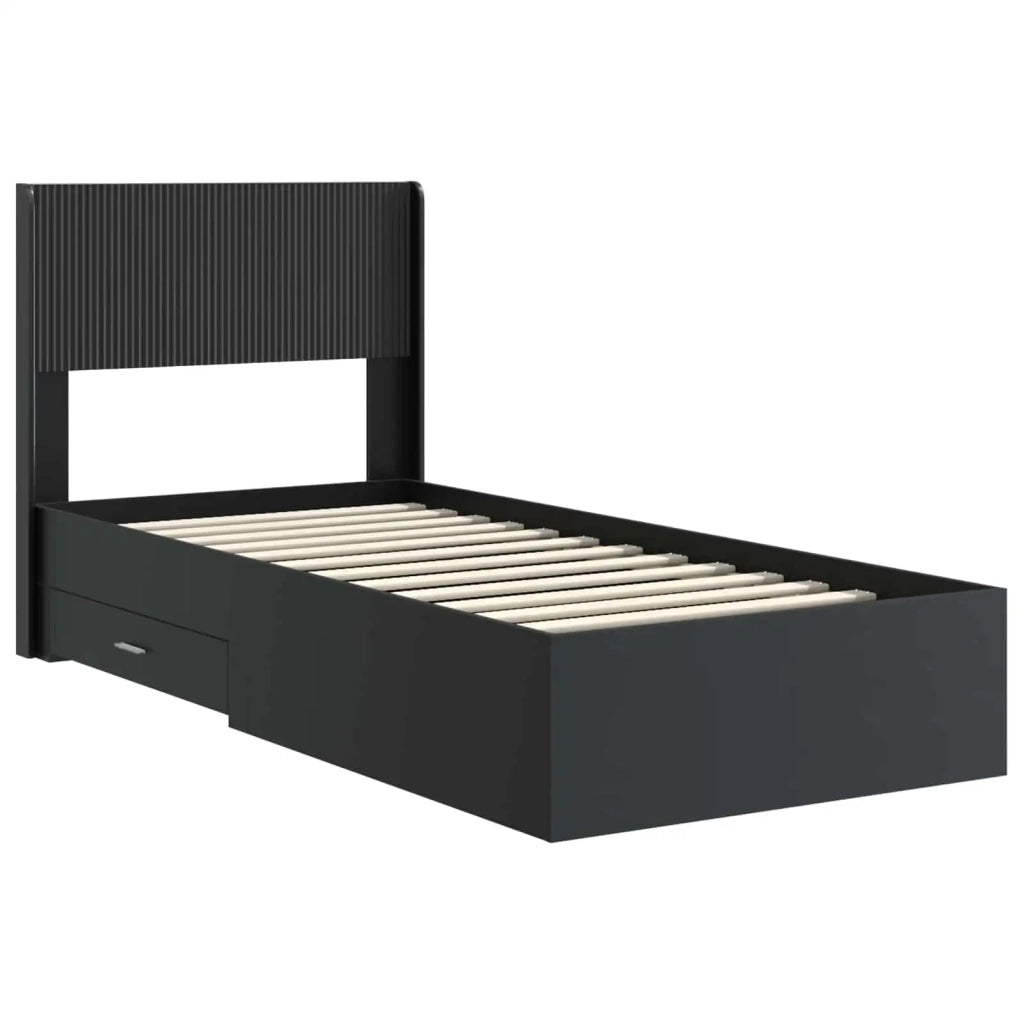 Letto singolo | Letto per adulti | Struttura del letto con stoccaggio e testata Nero 75 x 190 cm