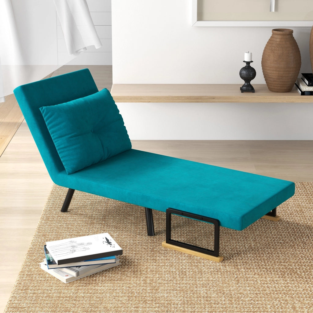 Poltrona Letto 3 in 1 con Schienale Reclinabile in 5 Posizioni e Cuscino, 63x73x81 cm, Blu Scuro