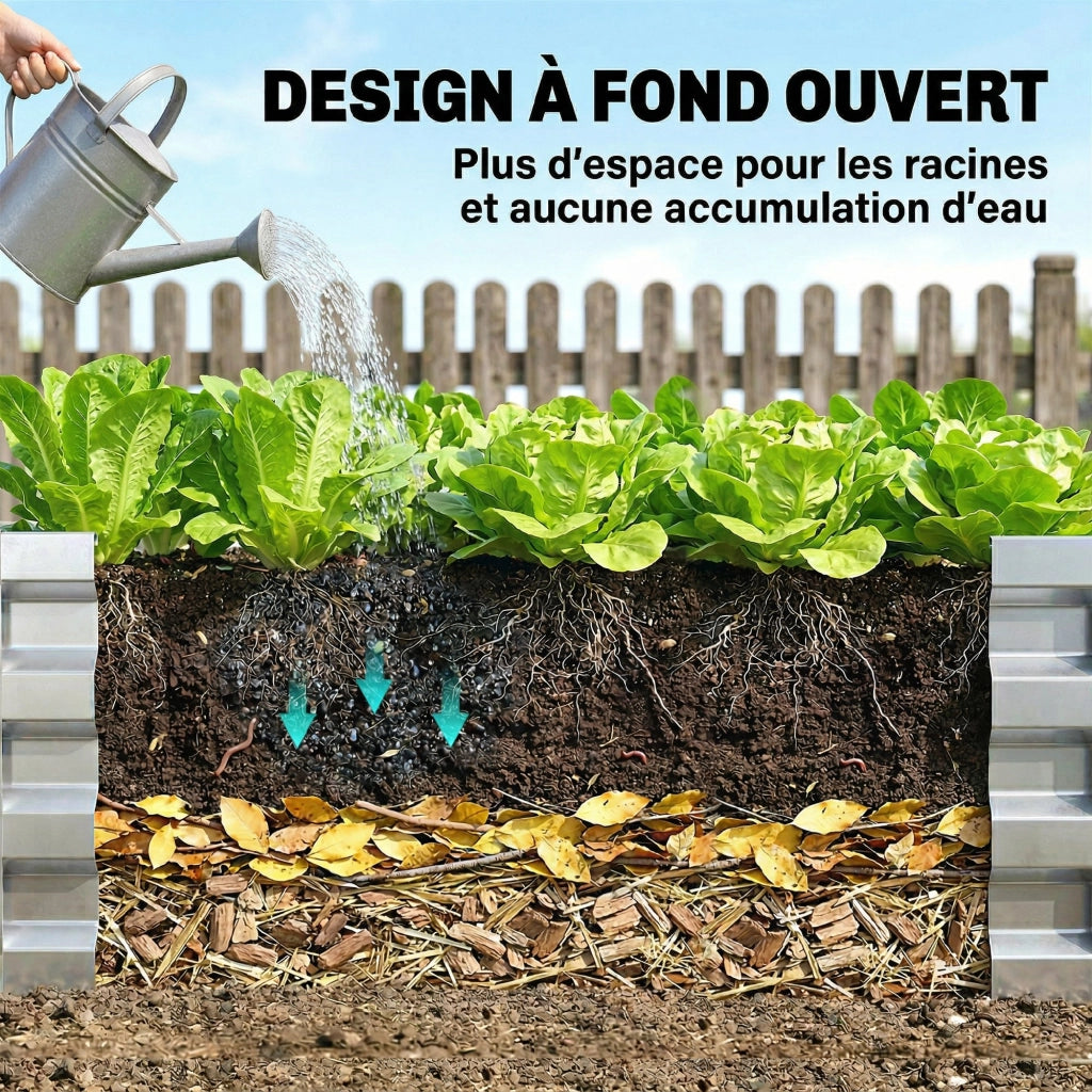 Orto rialzato da giardino rettangolare ¨C Xylo ¨C acciaio ondulato grigio argento 120x60x30,5 cm