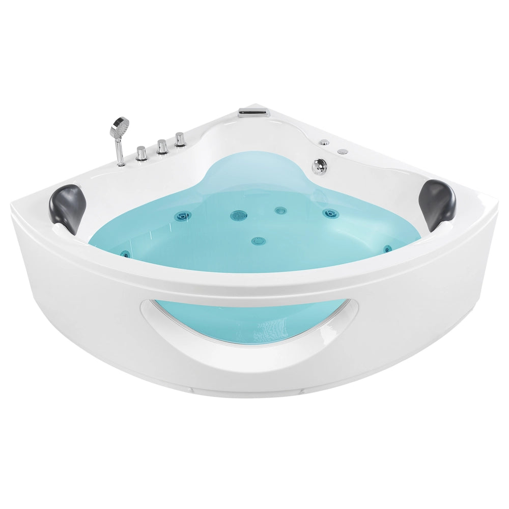 Vasca Idromassaggio Angolare Bianco Sanitario Acrilico con Luci LED 10 Getti Massaggio 146 x 146 cm Stile Moderno