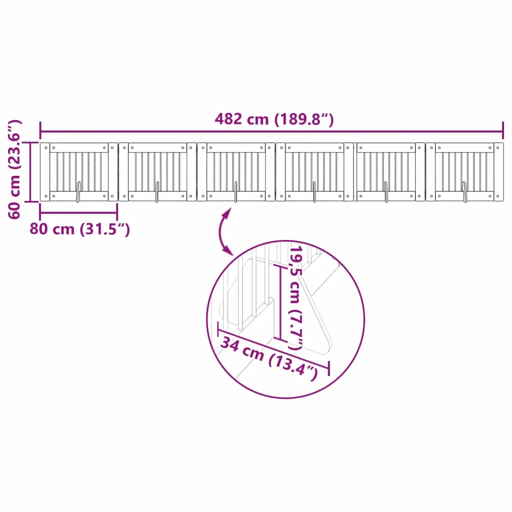 Cancello per cani pieghevole con supporti 6 pz 482 cm 892144