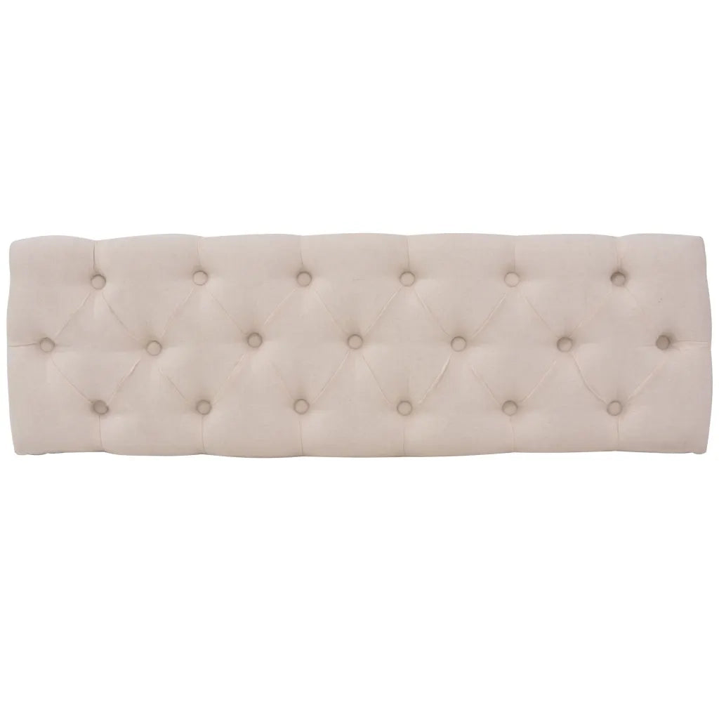 Panca in Legno Massello e Lino 110x38x48 cm Bianco Crema cod mxl 54531