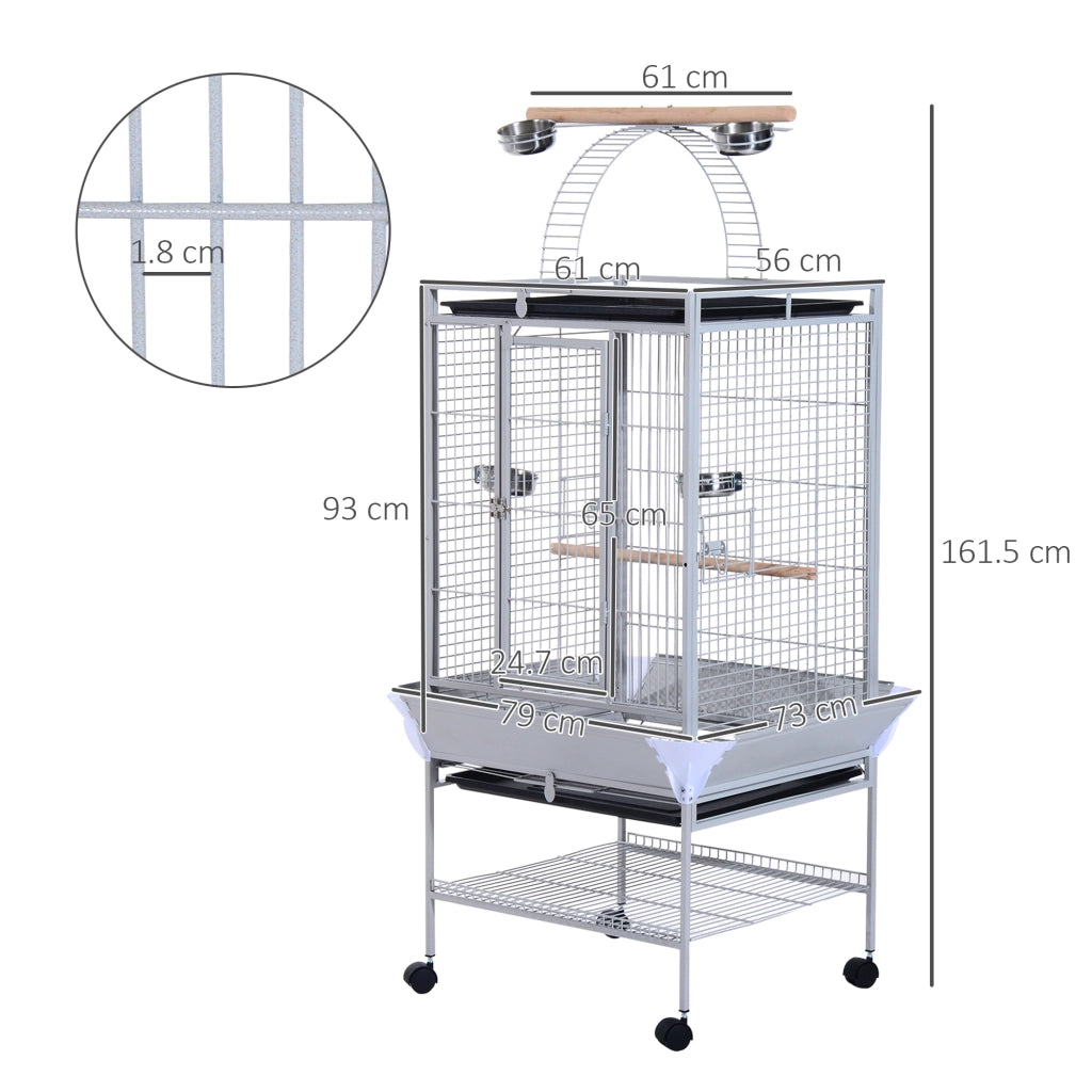 Voliera per Uccelli con Ruote e Trespoli ¨C Zephmum ¨C Argento Acciaio 161.5cm
