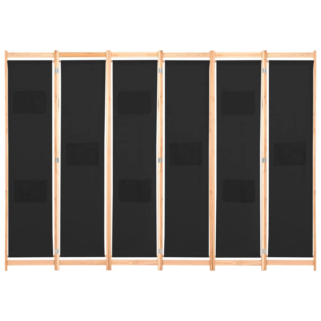 Divisorio divisorio mobile decorativo 6 pannelli nero 240 x 170 x 4 cm tessuto 0802094