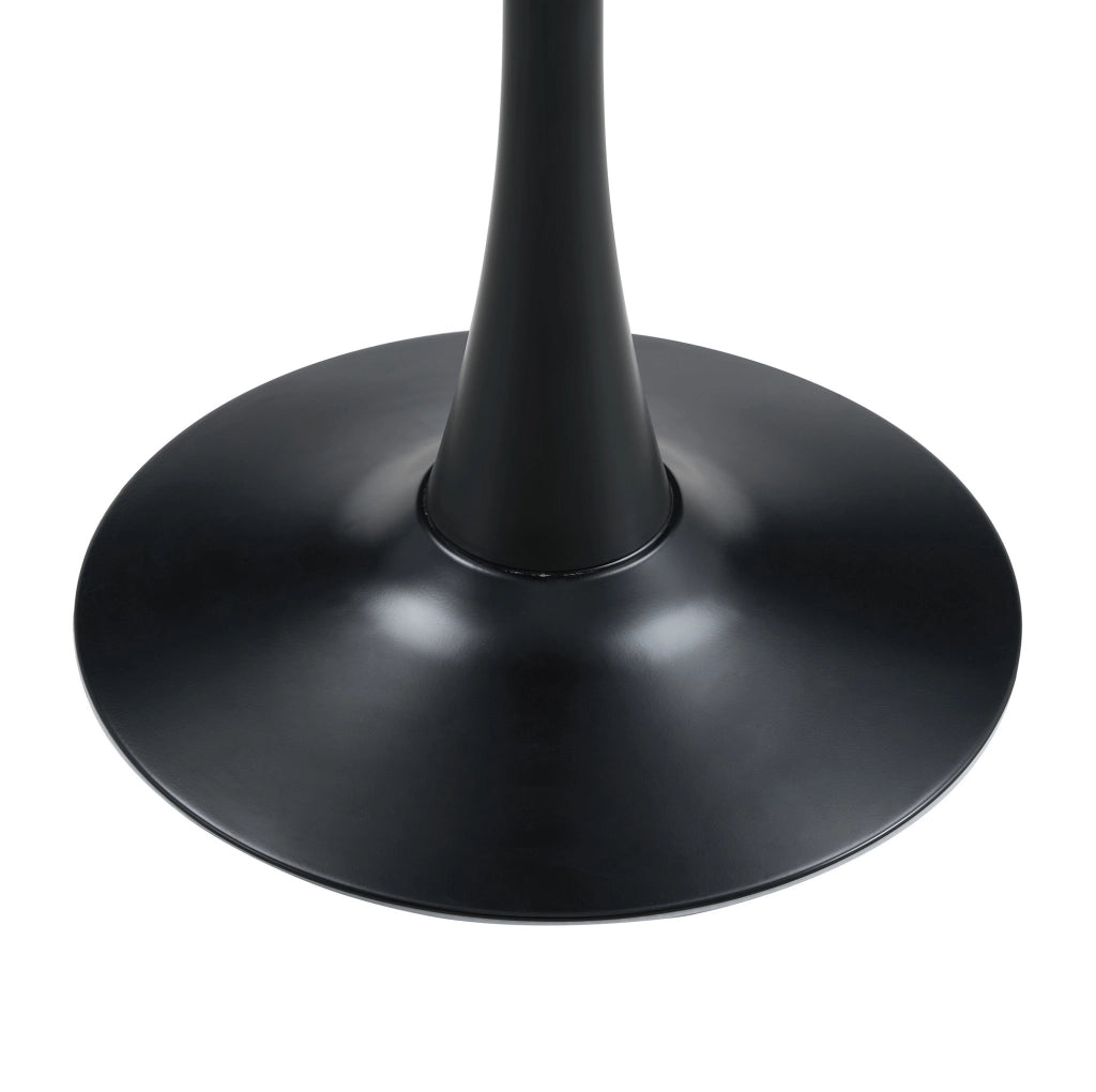 Tavolino rotondo in stile Mid-Century; piano in MDF effetto marmo nero e base in metallo nero