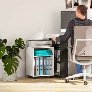 Mobile Porta Stampante con 2 Ripiani Aperti e Ruote 40x35x55.5 cm Bianco