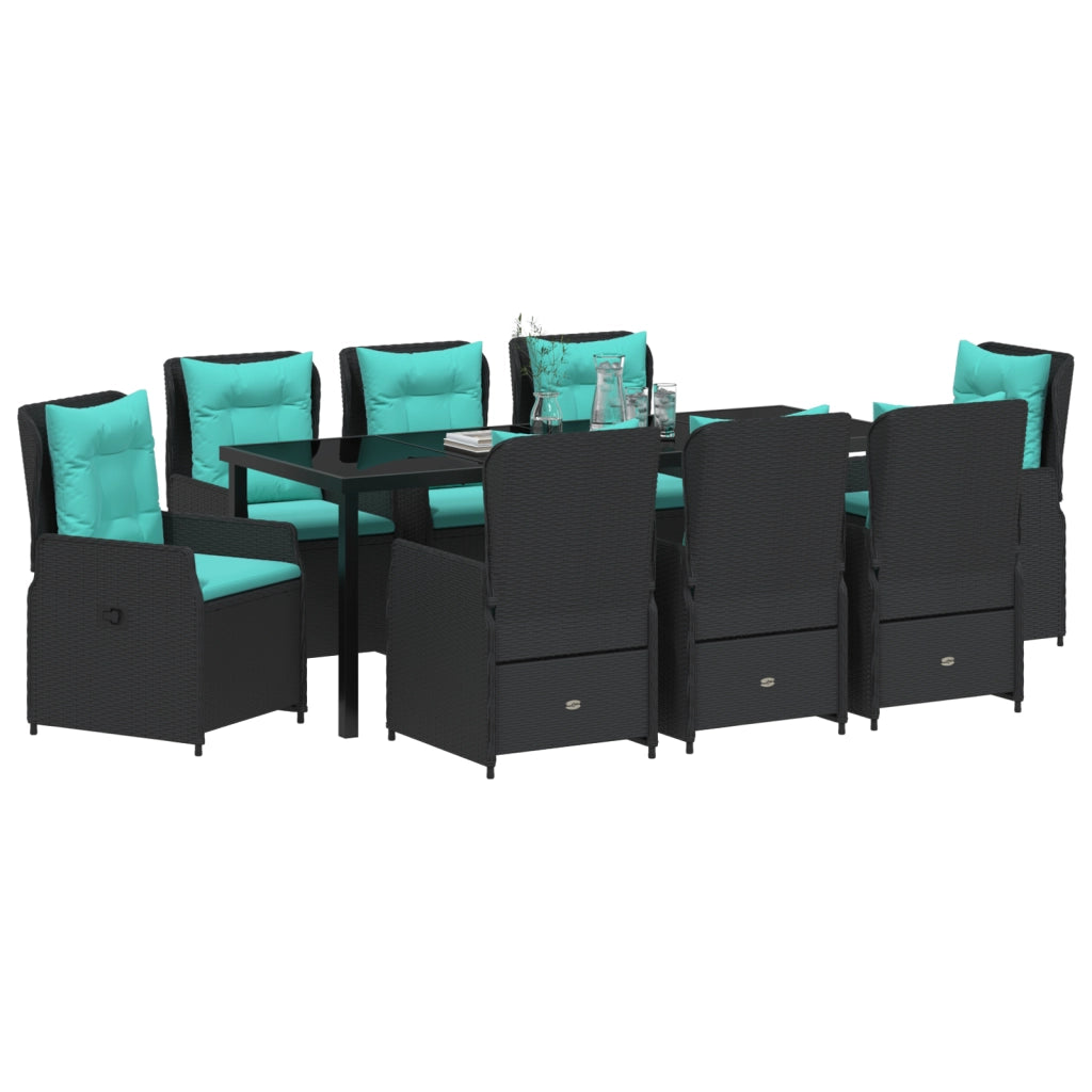 Set da Pranzo da Giardino 9 Pezzi in Polyrattan Nero