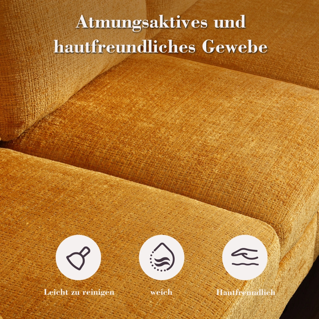 DIVANO 4 POSTI 196,5x75x77 cm in Chenille Giallo con Pouf e Contenitore
