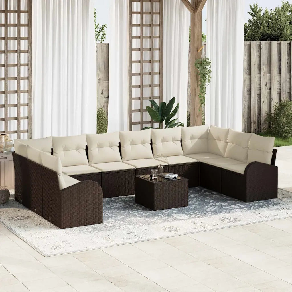 Set Divano da Giardino 11 pcs Marrone e Crema polyrattan 3354897