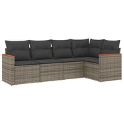 Set Divano da Giardino 5 pz | Set Salotto da Giardino con Cuscini Grigio in Polyrattan
