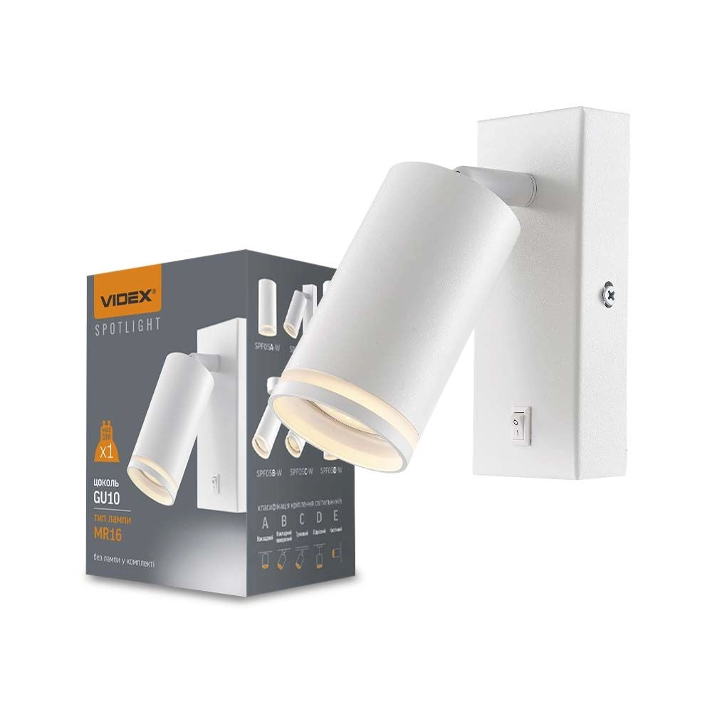 Applique bianca orientabile a tubo con interruttore GU10 Videx