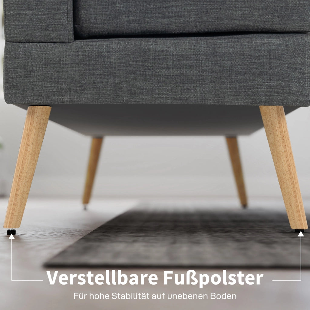 Divano 2 posti tessuto grigio ¨C Xylo ¨C gambe in legno, schienale trapuntato, imbottito