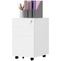 Mobiletto 3 cassetti scorrevoli archivio ufficio su ruote con serratura classificatore documenti 37 x 43,5 x 60 cm bianco