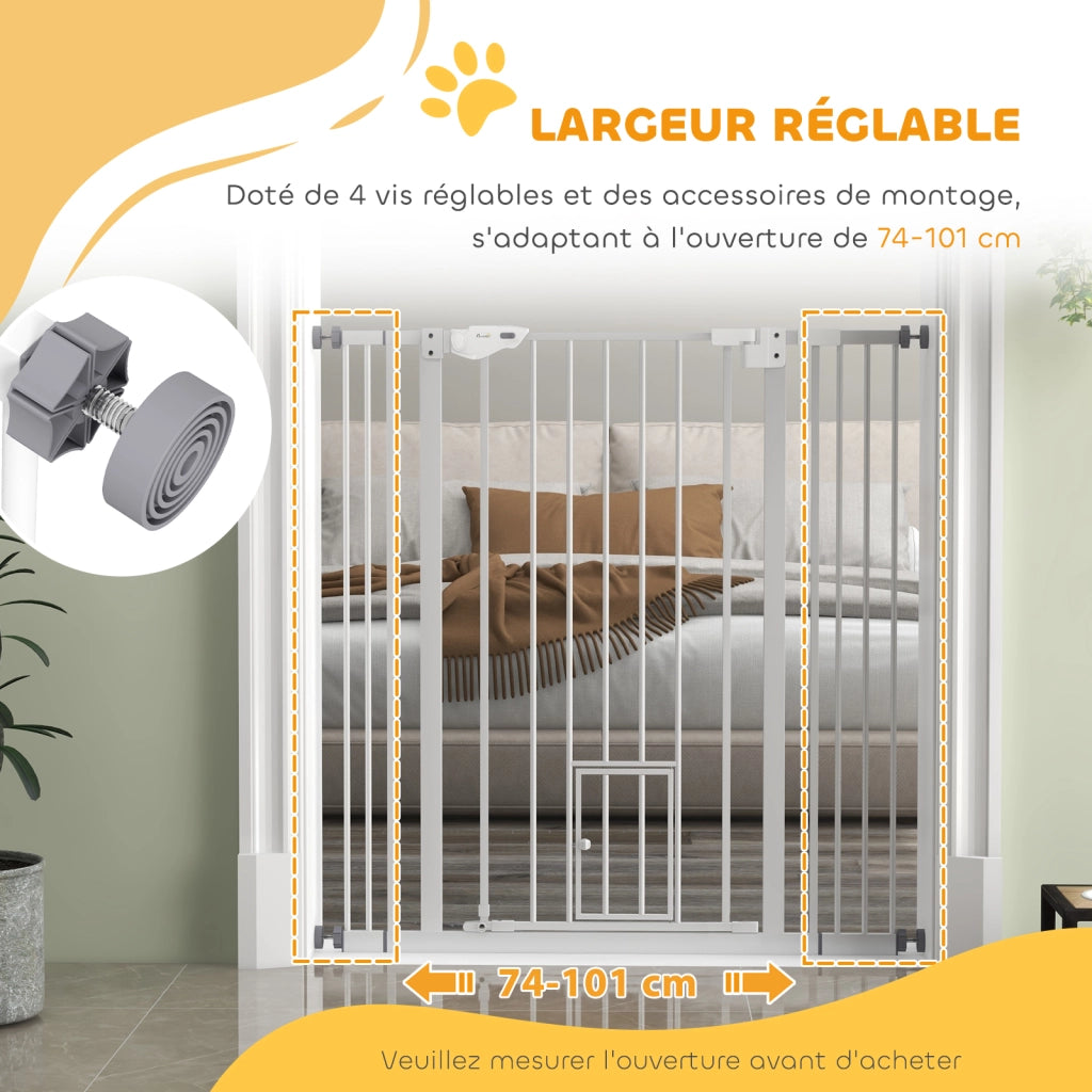 Barriera per Animali Domestici con Porta e Chiusura Automatica ¨C zephmum ¨C Bianco 104.1H cm