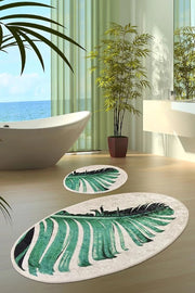Set di tappeti per bagno ovale - antiscivolo, assorbente all'acqua - 2 pezzi - Floret - 60 x 100 cm, 50 x 60 cm
