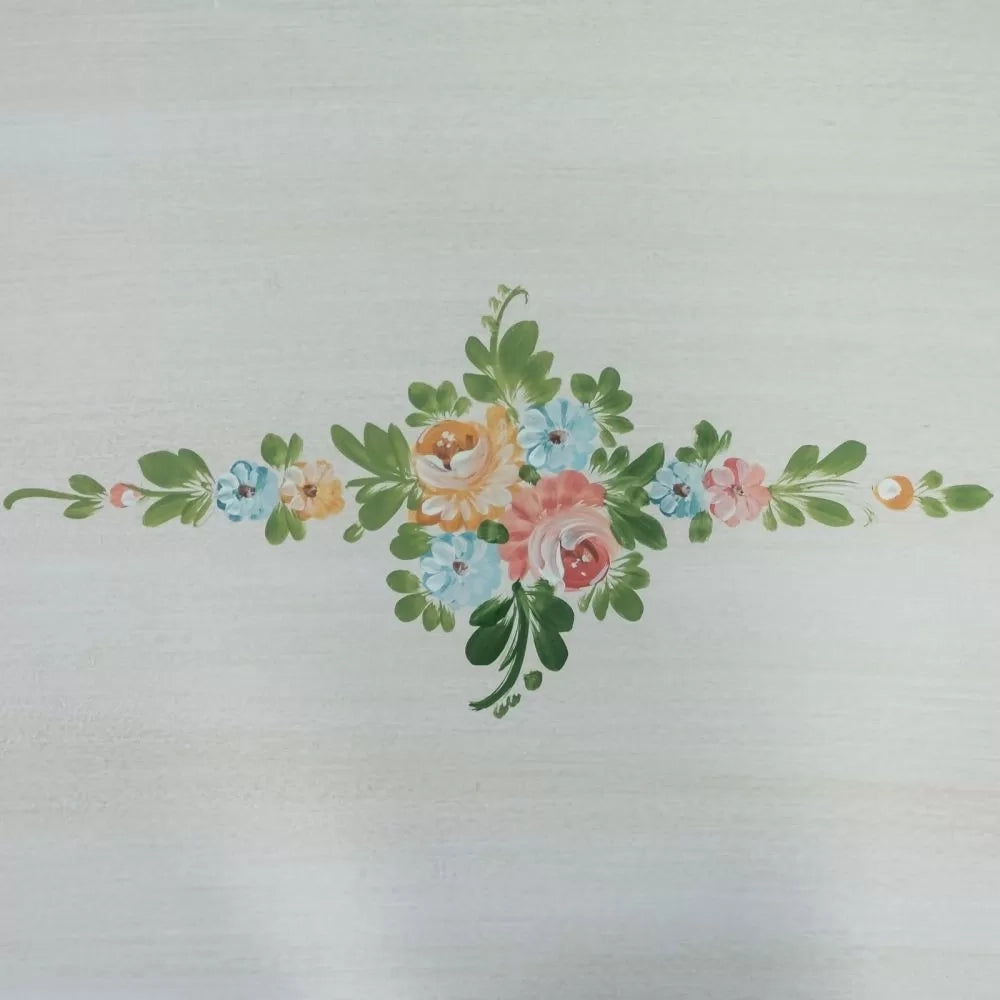 Tavolino shabby legno bianco anticato decorato filo verde 100x50x50 - Mobili 2G