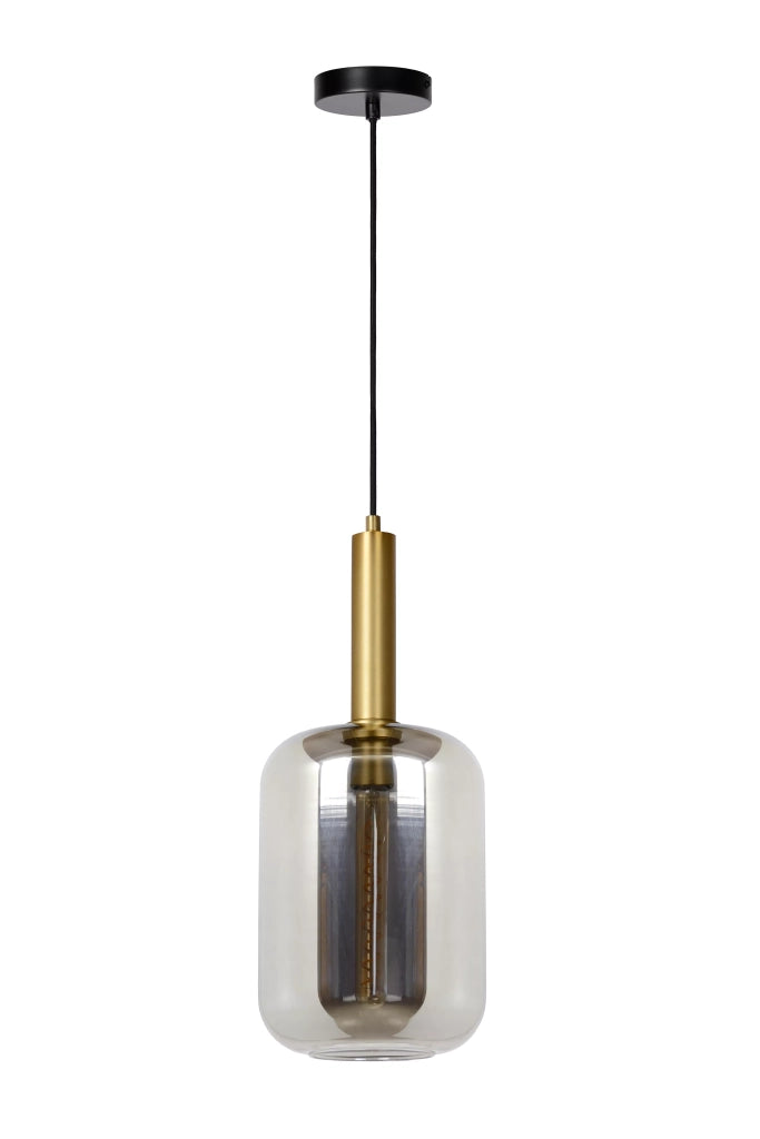 Lampada a sospensione Joanet vetro fumé ottone E27 Lucide