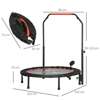 Mini Trampolino Fitness Ø102 cm Regolabile in Altezza Pieghevole con Manubrio Nero
