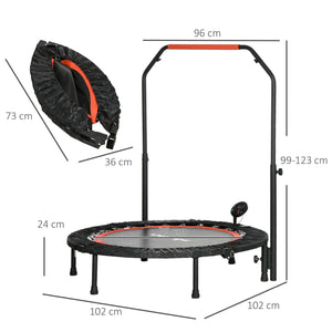 Mini Trampolino Fitness Ø102 cm Regolabile in Altezza Pieghevole con Manubrio Nero