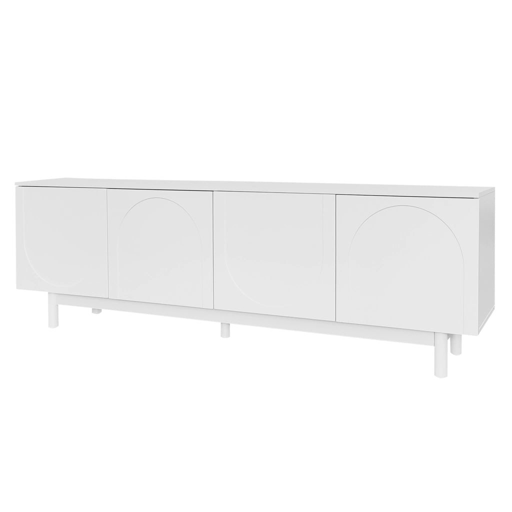 Mobile TV 175x38x56 cm; 4 ante push-to-open con ripiani regolabili; pannello truciolare bianco