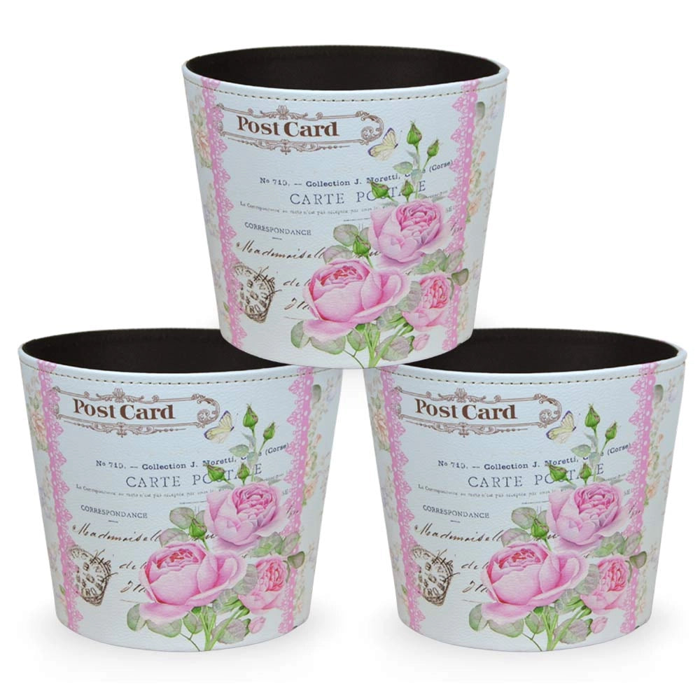 Vasi caspò cestino in plastica fantasia fiori rosa cm 19 x 15x h 17 set da 3