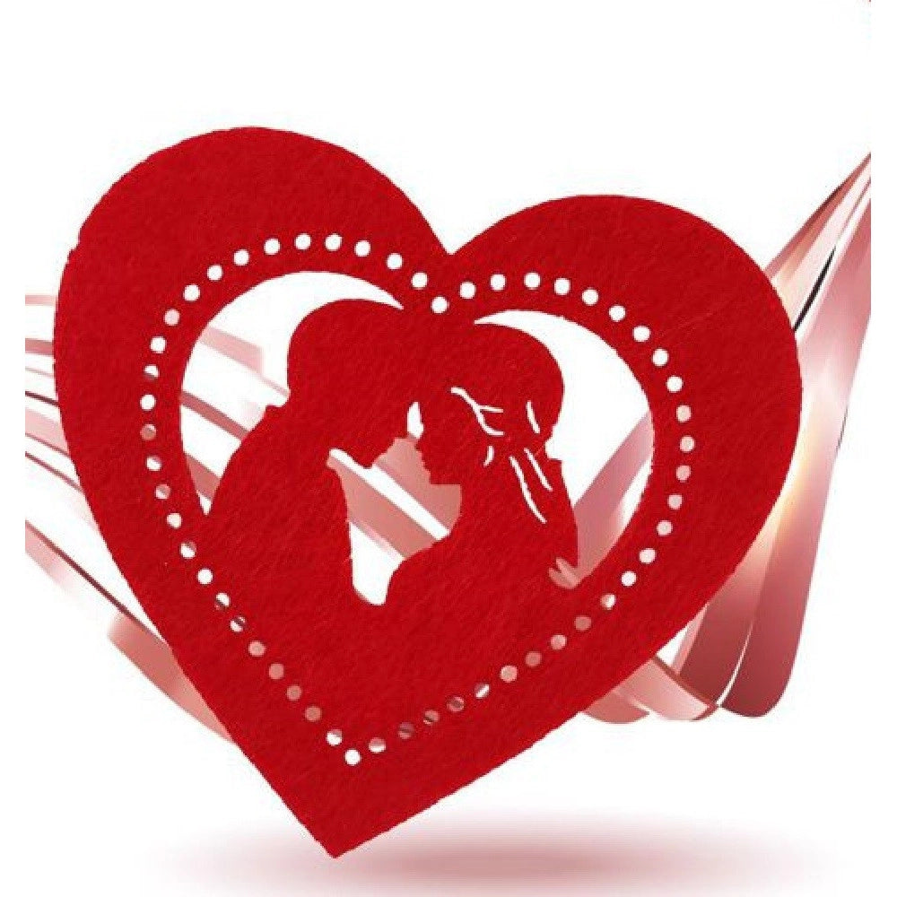 Trade Shop - Set 4pz Sottobicchieri 11cm San Valentino Forma Cuore Tessuto Rosso Feltro 95448 -