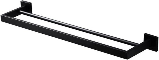 Supporto asciugamano 60 cm - Supporto asciugamani Bagno - Asciugamani da asciugare - Doppia staffa - 60 cm - Matto Nero