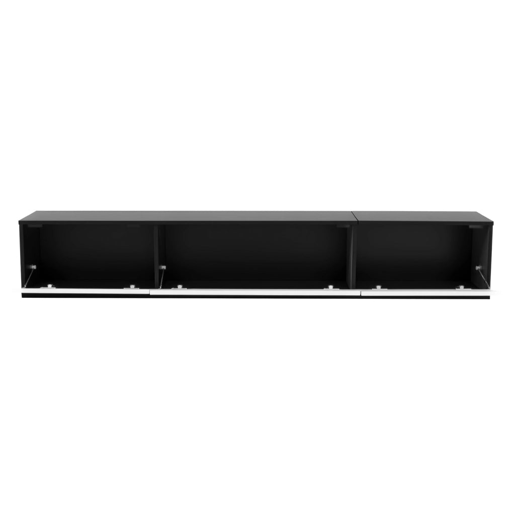 Mobile TV 180 cm nero e bianco con LED USB, installazione a parete o da appoggio HAVRYA