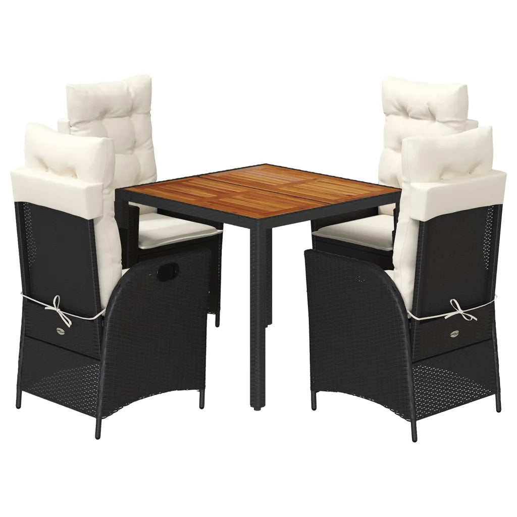 vidaXL Set da Pranzo da Giardino 5 pz Nero con Cuscini in Polyrattan