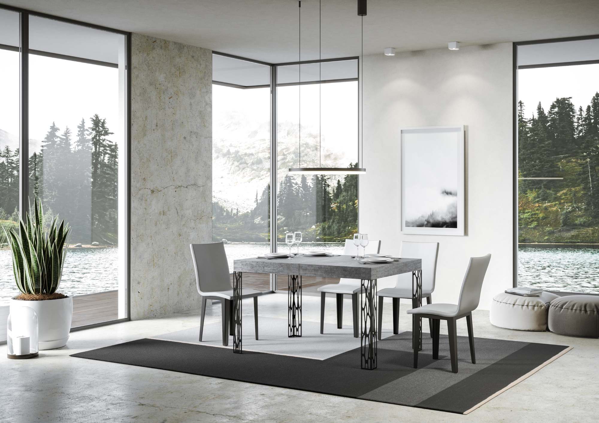 Tavolo Allungabile 140-244x90x77 cm Ghibli Cemento Telaio Antracite