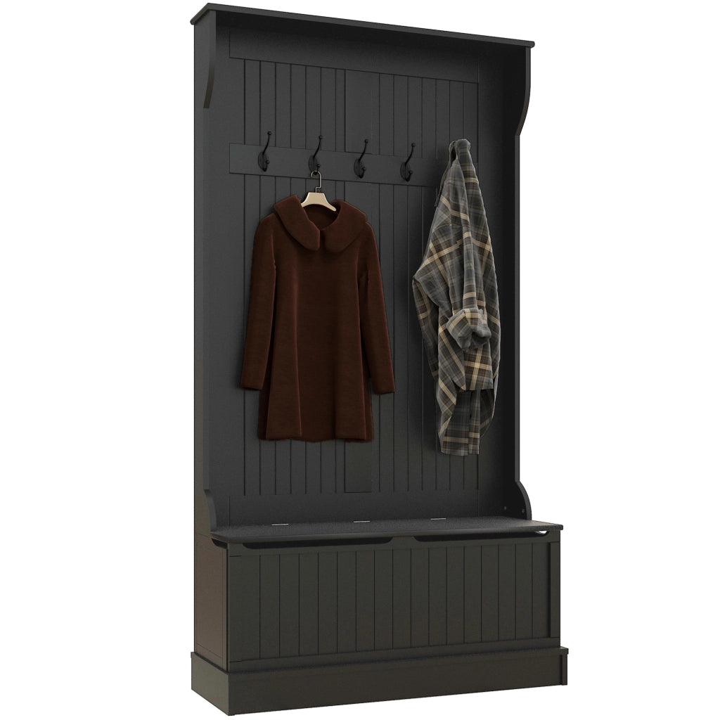 Appendiabiti con Panca Portascarpe e 5 Ganci ¨C Xylo ¨C Nero Moderno 96x34x179,7 cm