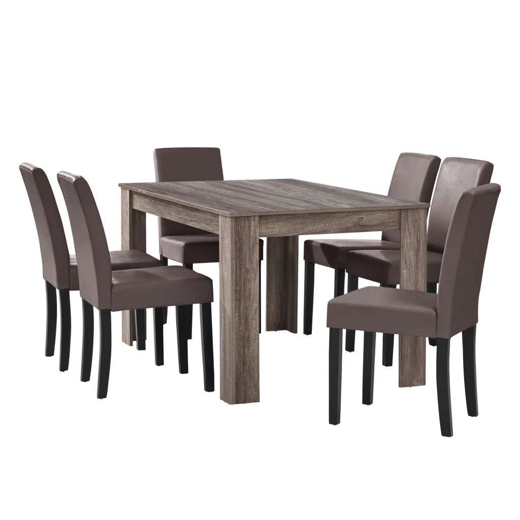 Tavolo da pranzo con 6 sedie marroni 140 x 90 cm marrone 03_0004074