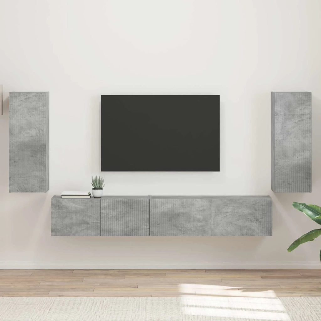 Set mobile TV 4 pcs Grigio cemento Legno multistrato