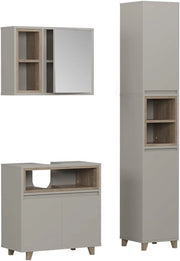 Set di mobili da bagno Elnor, Grigio, 60 cm, composto da mobile sottolavabo, specchiera e colonna alta