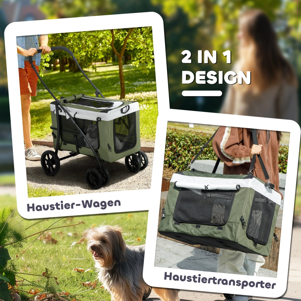 Carrello per Cani Pieghevole con Cestino ¨C zephmum ¨C Nero Verde Scuro Bianco 81x58x97.5cm