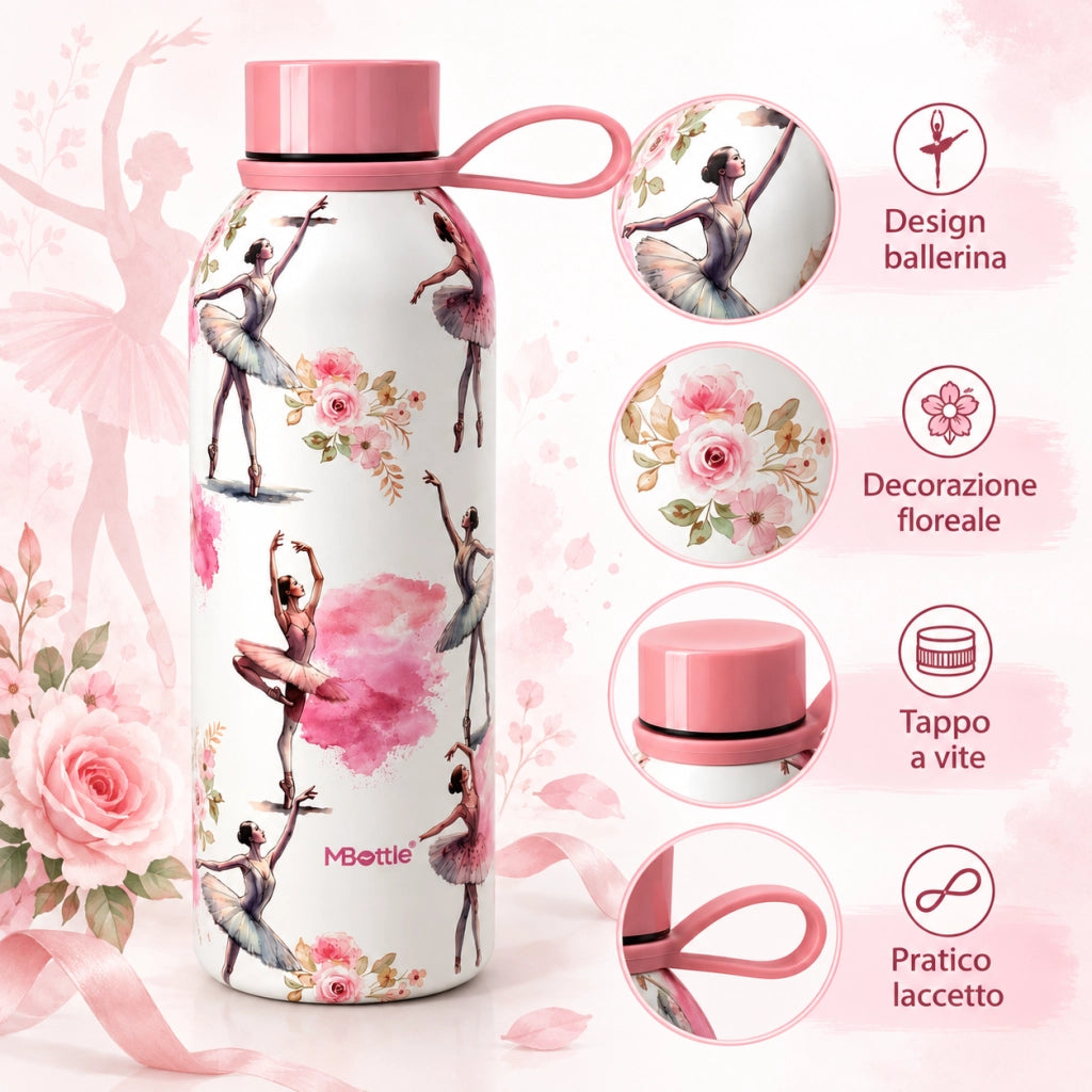 MBottle Borraccia Termica Ballerina 500 ml con Tappo e Laccetto