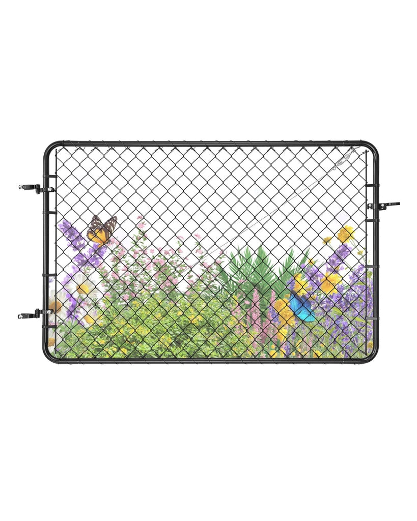 Cancello per Recinzione a Maglie HXGATE-002 in Acciaio Zincato Nero 183 x 117 cm, Pannello Regolabile con Accessori per Giardino e Cortile
