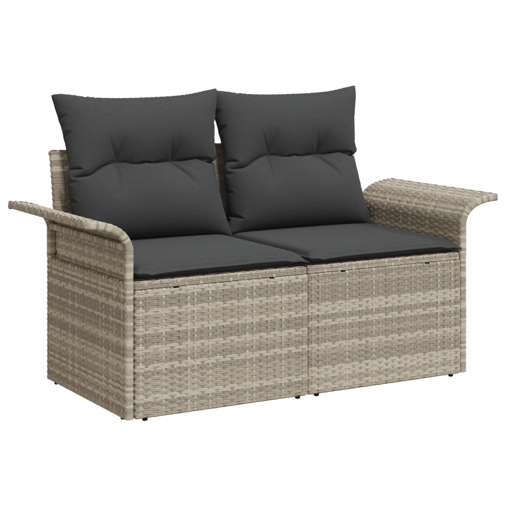 Set da Giardino 9 Pezzi con Cuscini Grigio Chiaro Polyrattan